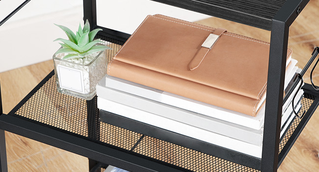 Industrial Printer Stand, 3-Tier Mobile Printer Table, Rolling Cart with Power Outlets and USB Ports, Home Printer Stand with 2 Hooks, Suitable for Office and Living Room, Black