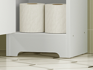 Freestanding Narrow Corner Bathroom Storage Cabinet with 2 Adjustable Shelves, White & Walnut Space-Saving Floor Cabinet for Small Spaces