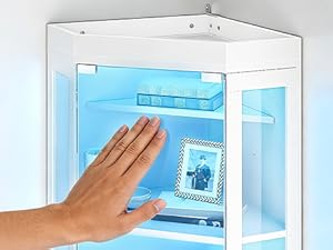 Corner Display Cabinet with Glass Doors, Glass Display Cabinet with LED Lights, 6-Tier Curio Cabinet for Collectibles & Books, Modern Corner Bookcase, White