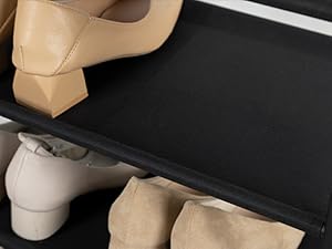 HOOBRO Shoe Rack, 5 Tier Shoe Storage Organizer with 4 Oxford Fabric Shelves and Top Panel, Holds 16-20 Pairs of Shoes, for Entryway and Closet, Industrial, Greige and Black