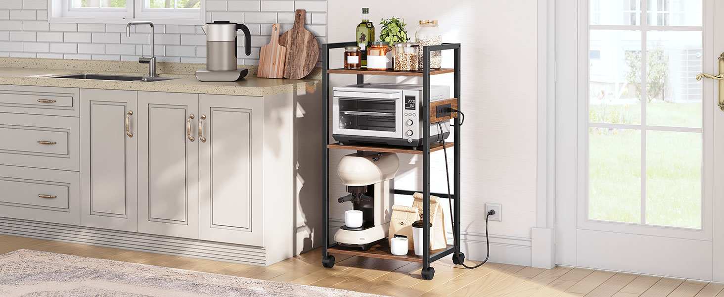 Şarj istasyonu ile bilgisayar kulesi ve yazıcı standı, 3 Ayarlanabilir depolama raflı büyük yüksek uzun yazıcı tablosu, PC Standı, Ev Ofisi için Shredder Rafı, rustik kahverengi