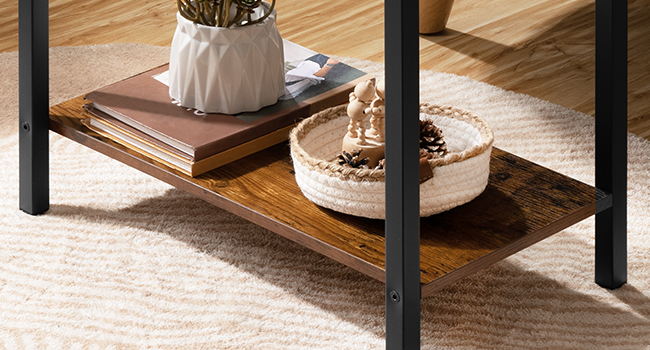 schmuel Säit Dësch, Slim Bettsahn Tabelle mat Opluedstatioun, USB Ports & Power Outlets, Nuetsstand fir Wunnzëmmer, Schlofkummer, flip Top, rustikal brong a schwaarz