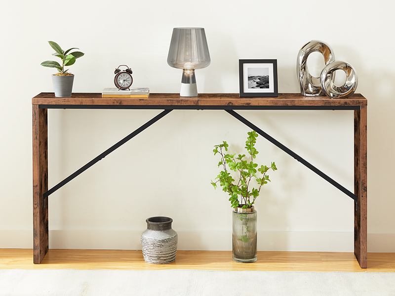 Konzolový stůl, 62.2" Dlouhá pohovka za gaučem, Úzký vstupní stůl, Na statku jídelní stůl s úhledným kovovým rámem, Tabulka průmyslové konzoly pro vchod, Rustikální hnědá
