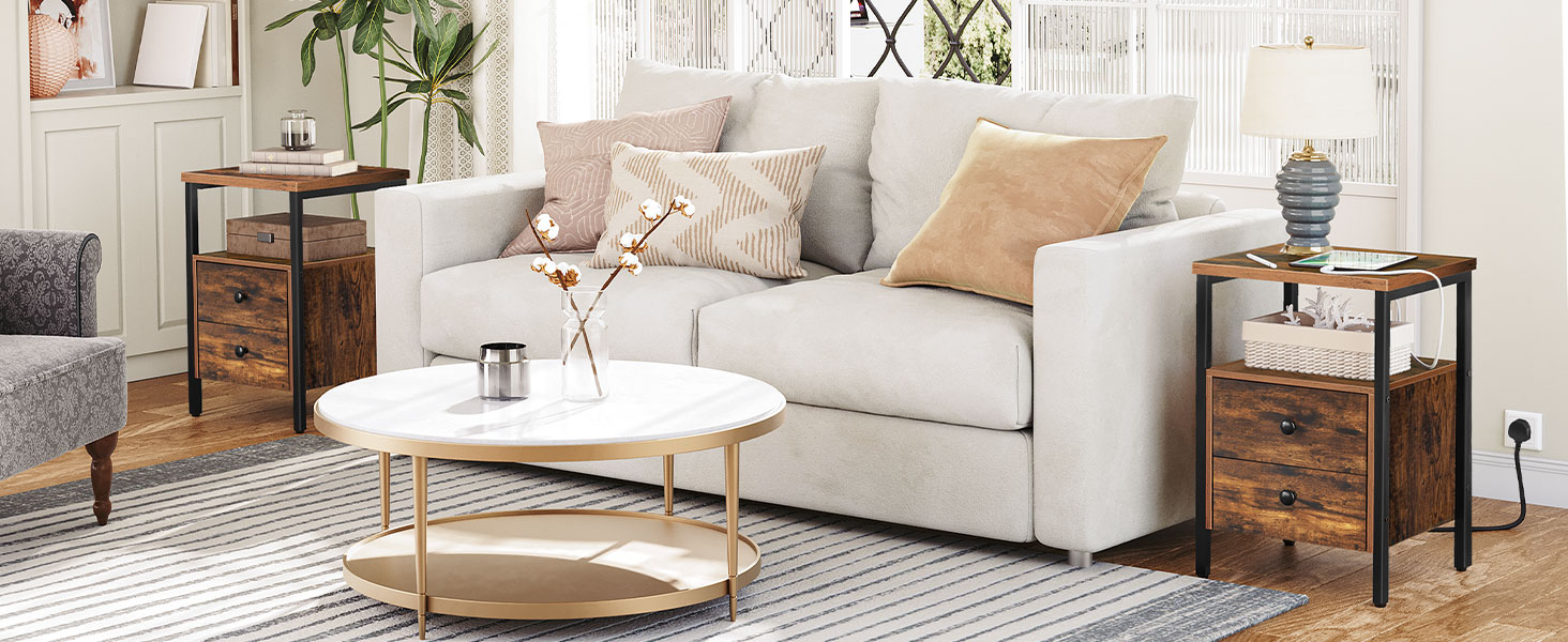 Κομοδίνο, Βοηθητικό τραπέζι με σταθμό φόρτισης, 2 Θύρες USB και 2 Πρίζες, Τέλος πίνακα με 2 Σώβρακο, Βοηθητικό τραπέζι καναπέ, Νυχτερινό περίπτερο για σαλόνι, Υπνοδωμάτιο, Ρουστίκ καφέ και μαύρο