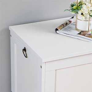 Aufbewahrungstruhe, Retro-Spielzeugkisten-Organizer mit Sicherheitsscharnier, Stabile Bankstützen für den Eingangsbereich 220 lb, 29.9 x 15.7 X 18.9 Zoll, Spielzeugtruhe, Hölzern, Einfache Montage weiß