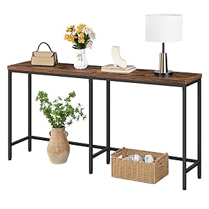 طاولة وحدة التحكم, طاولة أريكة ضيقة, 63" جدول المدخل, طاولة كونسول طويلة جدًا, خلف الأريكة, طاولة مدخل نحيفة للبهو, غرفة الجلوس, غرفة نوم, ريفي البني والأسود