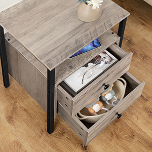 koncová tabulka s nabíjecí stanicí a porty USB, boční stůl s 2 Zásuvky a úložná police, Jednotky pro malé prostory a obývací pokoj, Šedá a černá