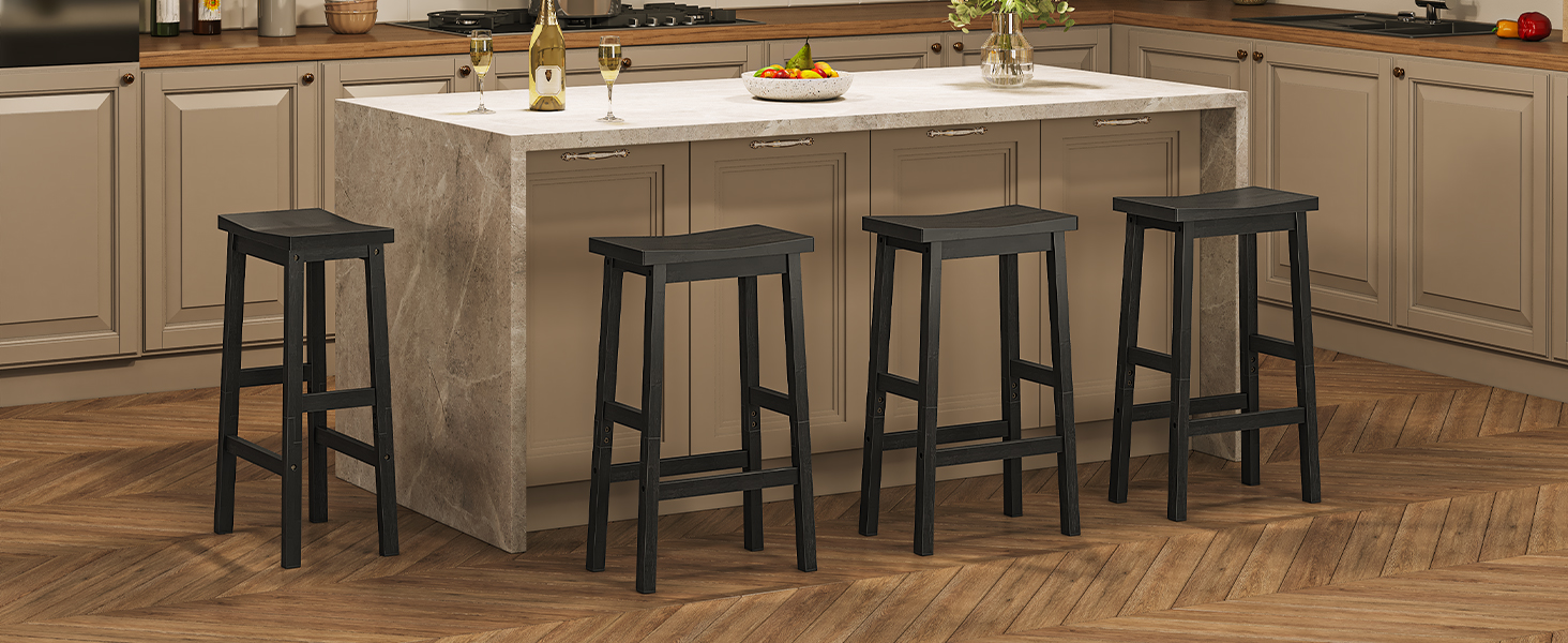 набір стільців 2, Бамбукові стільці, 26 дюйми кухонних стільців з пішохідною ланкою, сідлові табурети, для вітальні, їдальня, вечірня кімната, промисловий стиль, чорний