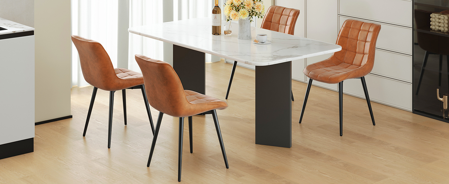 Hnědé jídelní židle sady 2, Čalouněné židle jídelny, Moderní umělé kožené kuchyňské židle pro obývací pokoj, Jídelna, Kuchyně, Studie