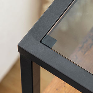 Boční stůl postele, tenký boční stůl, Úzký lůžkový stůl, 3 Konečný pokoj se SKLA SKLA, kávový čajový svačinu Příležitostný stůl pro malý prostor, kovový rám, rustikální hnědá