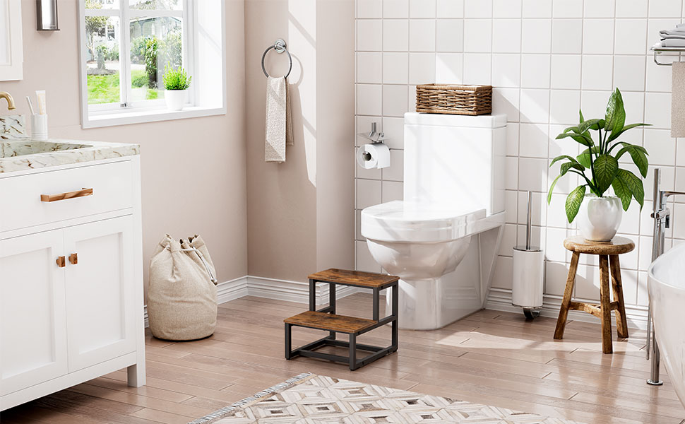 البراز خطوة الطفل, البراز Studler Stool, أطفال تدريب القعادة براز خشبي, للحمام, مطبخ, غرفة نوم, قوي ومستقر, بني ريفي