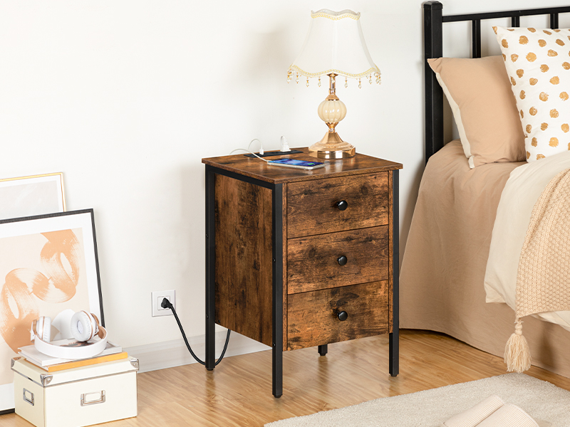 Nightstand with Charging Station, End Table
