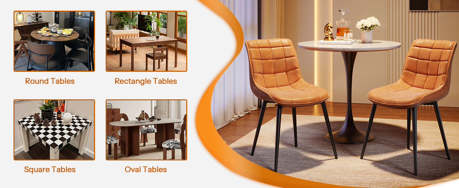 Hnědé jídelní židle sady 2, Čalouněné židle jídelny, Moderní umělé kožené kuchyňské židle pro obývací pokoj, Jídelna, Kuchyně, Studie