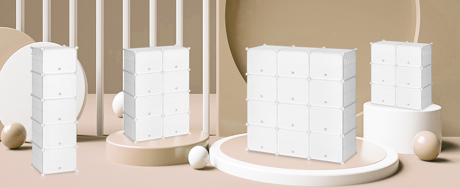 organizador de zapatos, 5 Gabinete de almacenamiento de cubos con puerta, agujeros 20 Pares de zapatos, 10 zapatero de niveles, marco de acero, panel de plástico, Fácil de ensamblar para la entrada, armario, pasillo, blanco