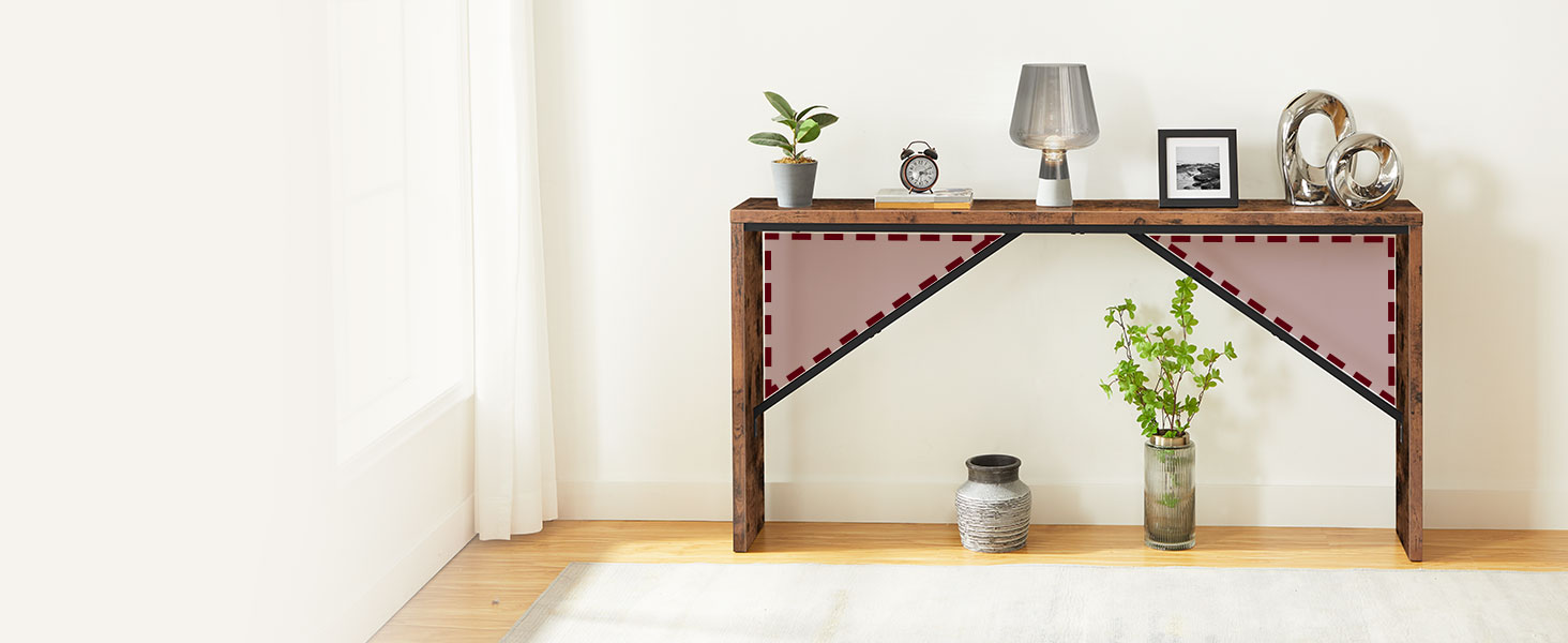 Konzolový stůl, 62.2" Dlouhá pohovka za gaučem, Úzký vstupní stůl, Na statku jídelní stůl s úhledným kovovým rámem, Tabulka průmyslové konzoly pro vchod, Rustikální hnědá