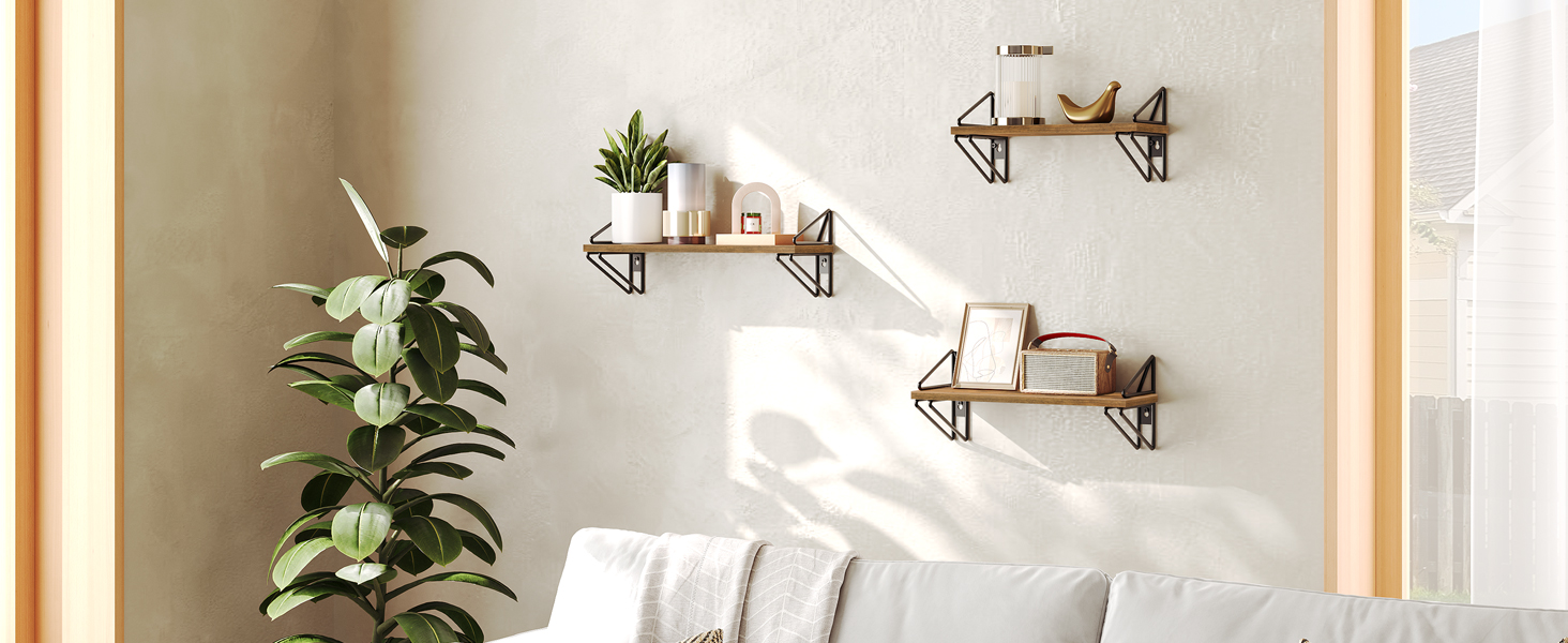 lebegő polcok, fali polcok, halmaz 3, falra szerelt függő polc, dekoratív tárolópolcok, a nappali szobájához, hálószoba, folyosó, konyha, fürdőszoba, rusztikus barna és fekete