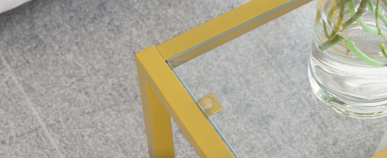 Couchtisch aus Glas, Goldene Couchtische für das Wohnzimmer, 1 Layer-Center-Tisch, Öffnen Sie das Lagerregal, Modern, für Wohnung, Büro, 39.4 x 19.7 X 17.7 Zoll, Einfache Montage, Golden