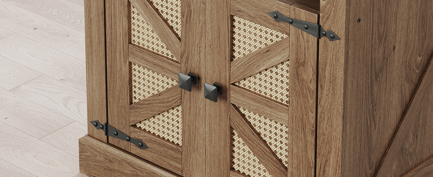 Parasztház végasztal töltőállomással, Flip Top nagy végtábla, 24" Nagy kanapé oldalsó asztal rattan pajta ajtóval, Négyzet alakú éjjeliszekrény nyitott tárolóval, a Nappalihoz, Barna barna