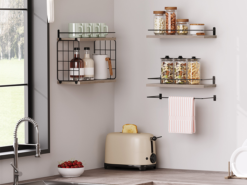 4+1 seilfeanna ar snámh sraitheanna, seilfeanna seomra folctha thar leithreas le ciseán stórála sreinge, seilf snámh ar snámh balla le haghaidh maisiúchán balla, seilf balla le haghaidh seomra suí seomra leapa cistin greige