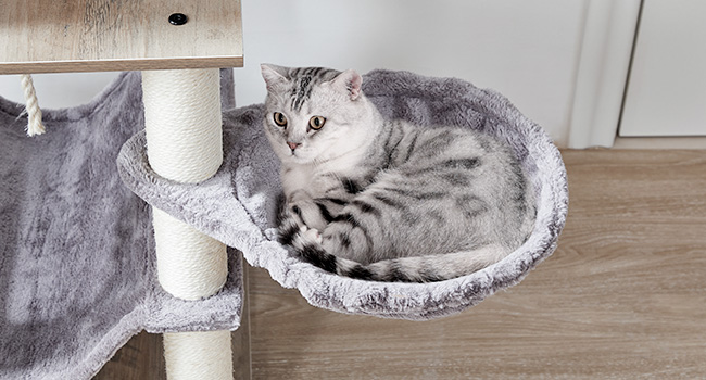 Kočičí strom, 58.3 Palcová kočičí věž pro domácí kočky, Dřevěný domeček pro kočky s 2 Kočičí houpací sítě, Moderní kočičí byt s kočičími škrabadly, Cat Teaser Sticks, Měkká bidélka, řecký