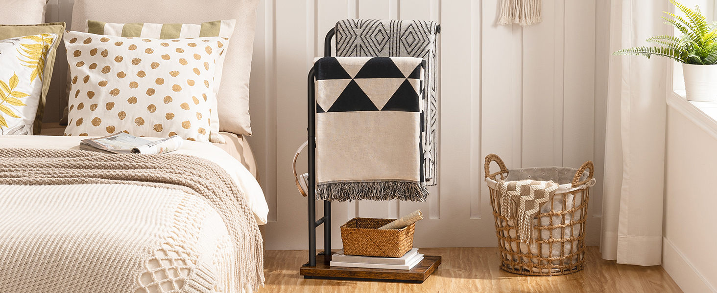 portasciugamani da terra, 40 x 24 X 80.5 cm, rastrellone coperta con scaffale, rack decorativo, porta asciugamani, bagno, lavanderia, camera da letto, soggiorno, rustico marrone e nero