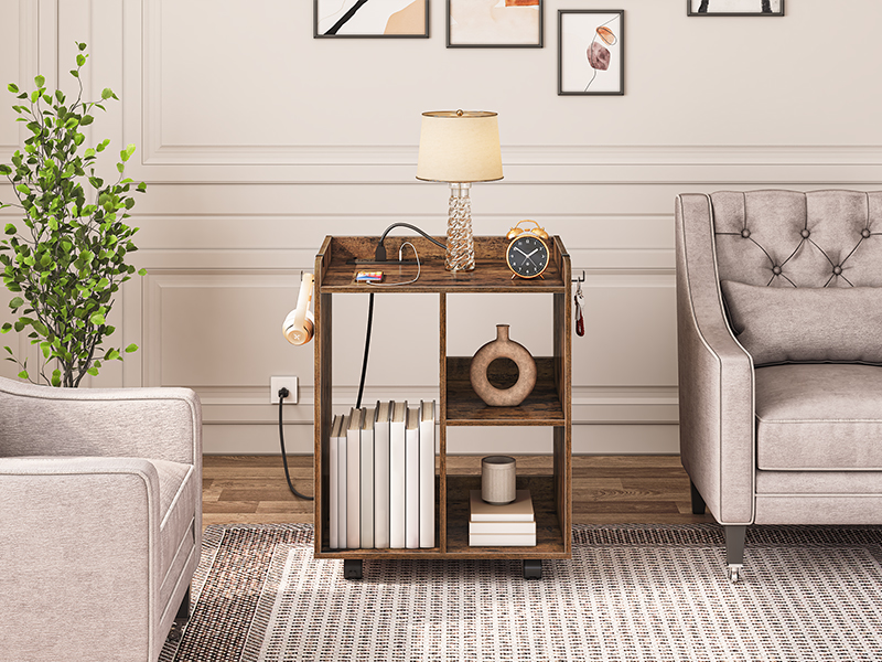 Kancelária bočného spisu skrinky s zásuvkou a nabíjacím portom USB, Moderná stojan na tlačiarni a počítačový hostiteľský stojan s otvorenými úložnými policiami, pre domácu kanceláriu