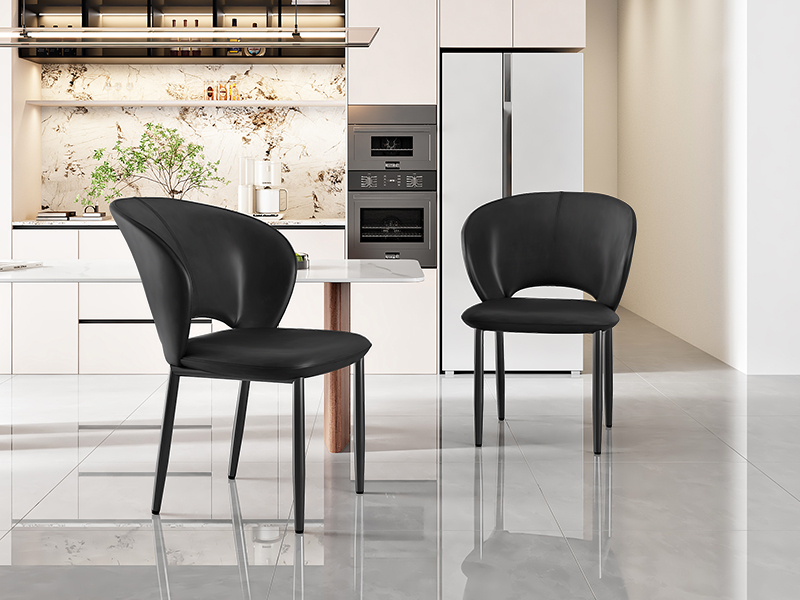 Чорні обідні стільці 2, Кухонні стільці з м'якими руками, Сучасні м'які стільці для їдальні для вітальні, Їдальня, кухня, дослідження