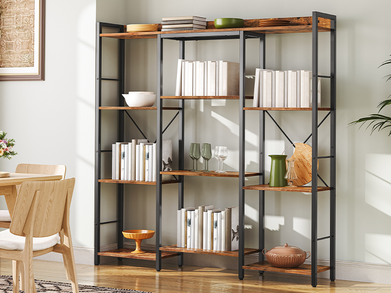 Triple Column 4-Tier Bookshelf, Open Storage Display Rack,