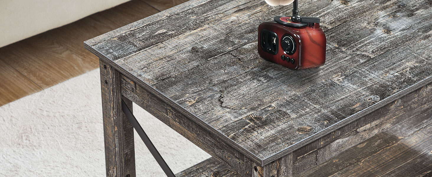 tavolino, tavolino da cattedra per soggiorno, 2-Tavolo centrale di livello con scaffale, X Design Side Frame, tavolo da cocktail accento per appartamento, sala reception, grigio vintage