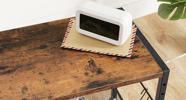 Стенд принтера, 3-Таблиця принтера рівня з гачками, Промисловий кошик на колесах, Стійка машин для зберігання для домашнього офісу для домашнього офісу, сільський коричневий і чорний