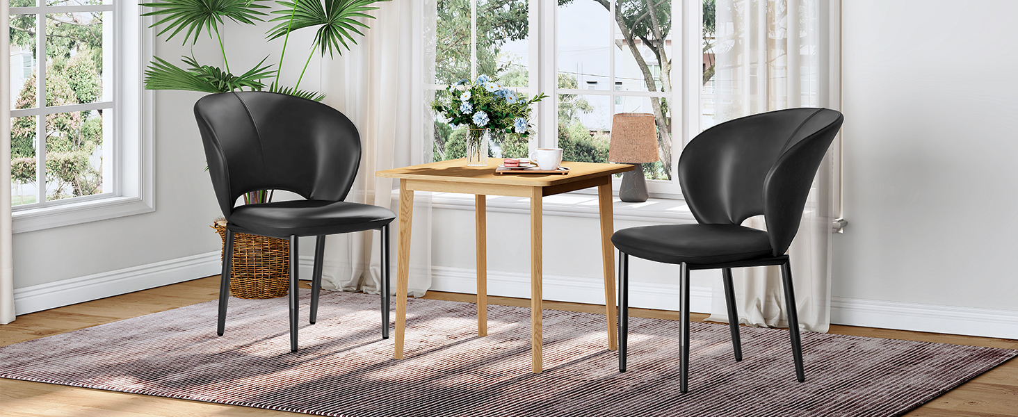 Чорні обідні стільці 2, Кухонні стільці з м'якими руками, Сучасні м'які стільці для їдальні для вітальні, Їдальня, кухня, дослідження