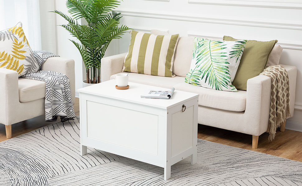 Aufbewahrungstruhe, Retro-Spielzeugkisten-Organizer mit Sicherheitsscharnier, Stabile Bankstützen für den Eingangsbereich 220 lb, 29.9 x 15.7 X 18.9 Zoll, Spielzeugtruhe, Hölzern, Einfache Montage weiß