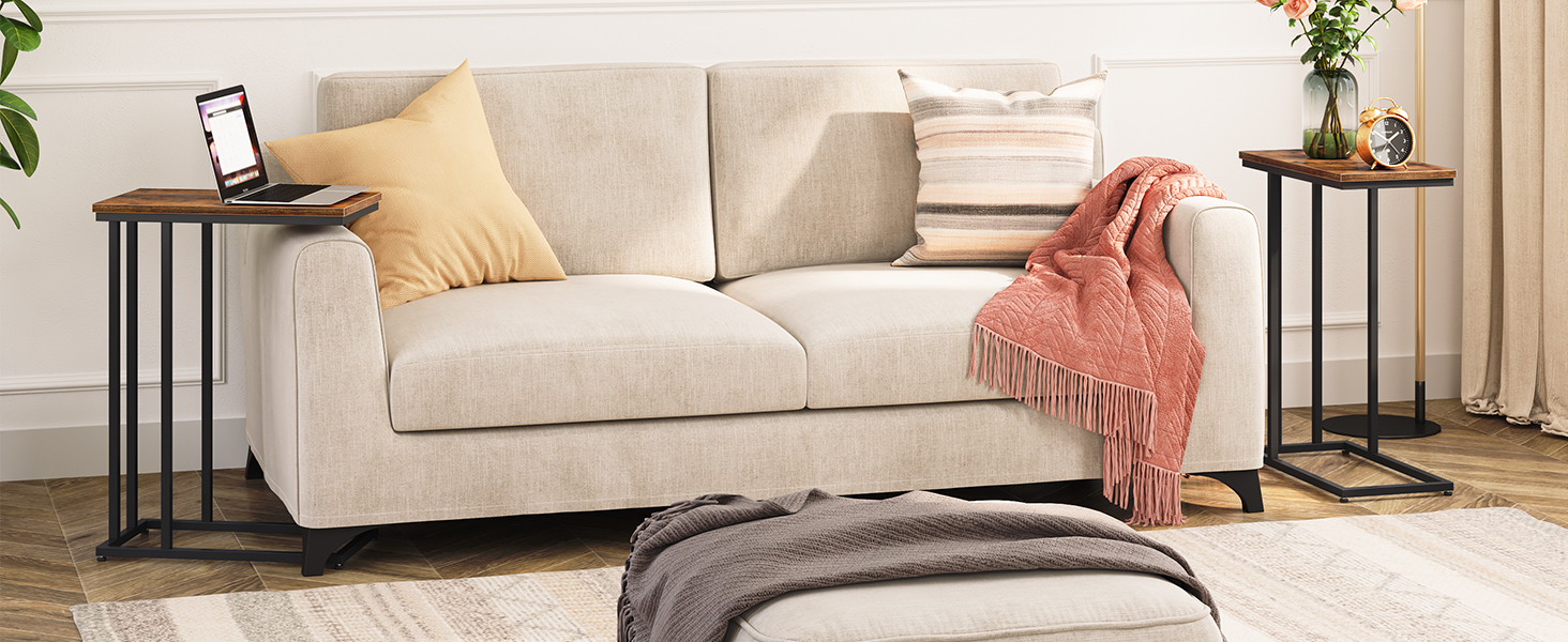 taobh -tábla C múnlaithe, tábla deiridh tolg, tábla sneaiceanna caife ríomhaire glúine, le haghaidh spás beag, seomra suí, seomra codlata, caollach, caol, ard, Troscán Accent Ad Wood le Fráma Miotail, donn tuaithe