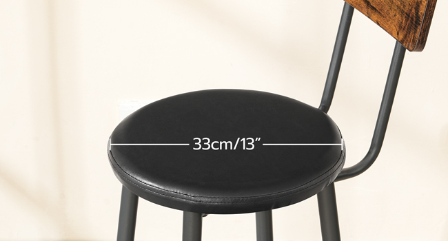 Bancos de bar, Conjunto de bancos de bar 2 com pu estofado, Cadeiras de bar com apoio de pé e costas, 26" Bancos de bar para ilha de cozinha, Sala de jantar, Fácil de montar, Rústico Marrom e Preto