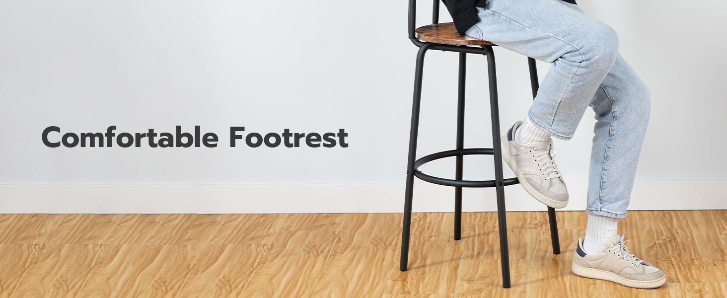 barové stoličky s chrbtom, súbor 2 stoličky na jedáleň, 27.8 palcové stoličky s výškou pultu, Raňajky barové stoličky, pevné a stabilné, ľahká montáž, rustikálny hnedý a čierny