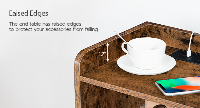 seastán oíche le stáisiún luchtaithe, Tábla deiridh le tarraiceán oscailte, Tábla taobh le calafoirt agus asraonta USB, Le haghaidh spásanna beaga, seomra codlata, donn tuaithe