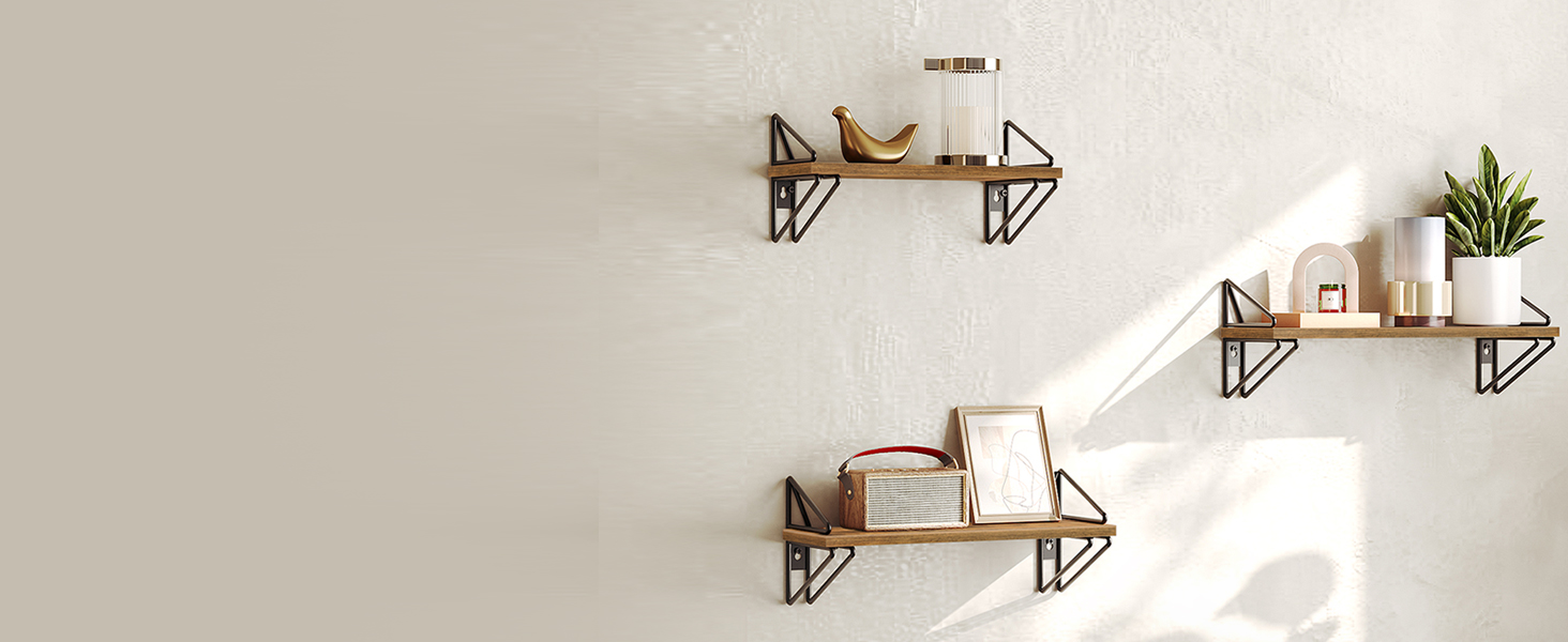 lebegő polcok, fali polcok, halmaz 3, falra szerelt függő polc, dekoratív tárolópolcok, a nappali szobájához, hálószoba, folyosó, konyha, fürdőszoba, rusztikus barna és fekete