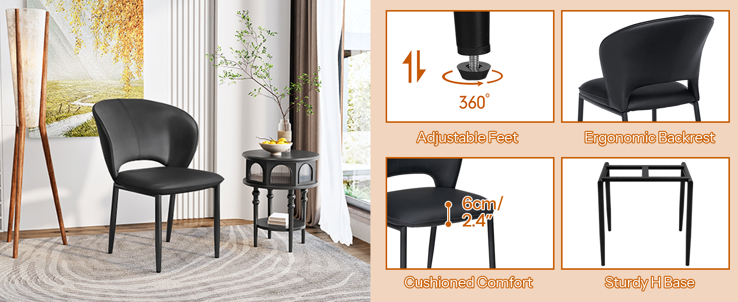 Чорні обідні стільці 2, Кухонні стільці з м'якими руками, Сучасні м'які стільці для їдальні для вітальні, Їдальня, кухня, дослідження