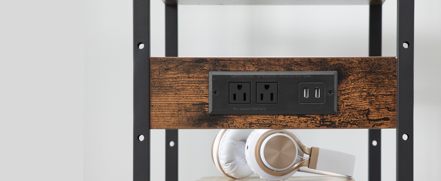 Şarj istasyonu ile bilgisayar kulesi ve yazıcı standı, 3 Ayarlanabilir depolama raflı büyük yüksek uzun yazıcı tablosu, PC Standı, Ev Ofisi için Shredder Rafı, rustik kahverengi