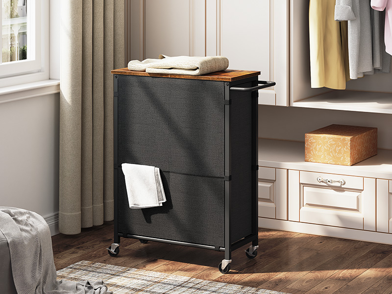 laundry basket with lid, 26.4 gal (100 l) laundry hamper with wheels, laundry sorter 2 section, removable bag for bathroom, bedroom, dorm, laundry room, rustic brown and black