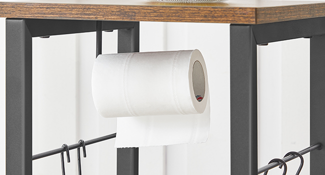 porta carta igienica, 4-organizzatore di stoccaggio del bagno di livello, Scaffi di stoccaggio sottile con ganci S e, rack di stoccaggio stretto con cestino a rete, Piccola carta igienica, rustico marrone e nero