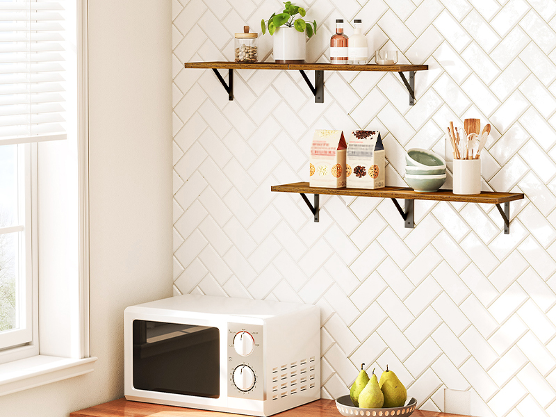 Schwämm Regaler, 30 Zoll Mauer Regal Set vun 2, Wand-montéiert Späicherhëllef, Retro hänken Regal mam Metal Frame, fir Wunnzëmmer, Schlofkummer, Buedzëmmer, Kichen, Rustikal Braun a Schwaarz