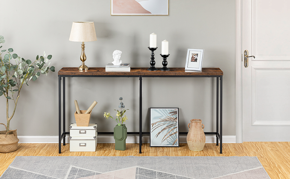 طاولة وحدة التحكم, طاولة أريكة ضيقة, 63" جدول المدخل, طاولة كونسول طويلة جدًا, خلف الأريكة, طاولة مدخل نحيفة للبهو, غرفة الجلوس, غرفة نوم, ريفي البني والأسود