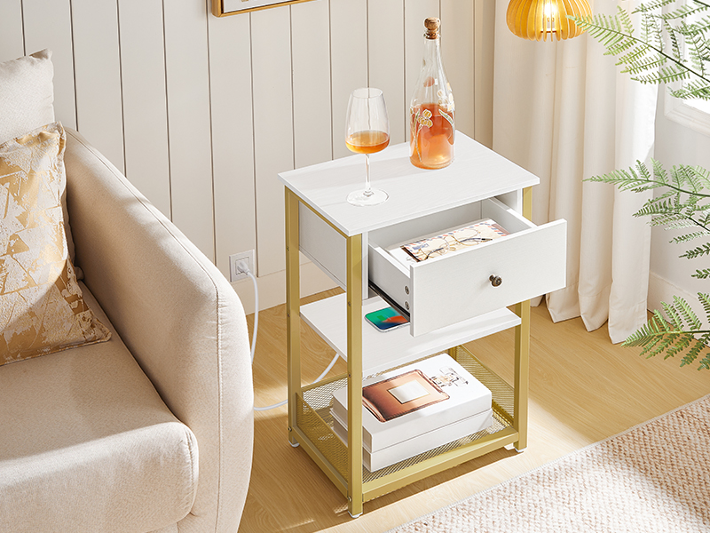 End Table with USB Ports and Outlet, Side Table for Tight Spaces
