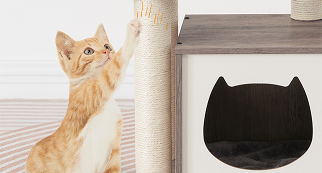 Drzewo kotów dla kotów wewnętrznych, nowoczesna wieża kotów dla kociąt pod 10 funty, Drzewo kotów z hamakiem, drewniane mieszkanie kotów z słupkami drapiącymi kotami, Wyjmowane poduszki do prania, Grair