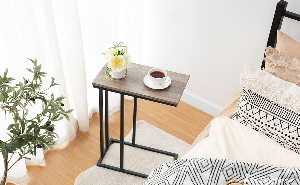 C Tableuse C, ensemble de 2, Table de collation du support d'ordinateur portable portable, Table d'appoint canapé-service, Table accent Look Wood, Économie d'espace dans le salon, chambre à coucher, brun rustique et noir