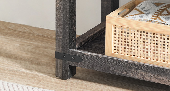 46" Tábla Iontrála Teach Feirme le Stóráil, tábla consóil caol le seilfeanna oscailte agus 2 caibinle, Tábla tolg le doirse sciobóil sleamhnáin, Chun halla, seomra suí, Grey Vintage