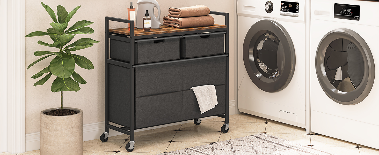 pralnia z wózkiem z 3 kosze na pranie, 28.7 gal (109l), Sorter pralni 3 przedział, Wyciągnij i zdejmowane torby na pranie, sypialnia, łazienka, pralnia, rustykalny brąz i czarny