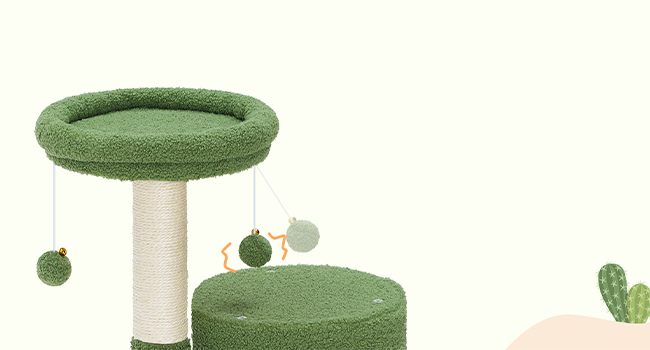 kaktusz macskafa, Kis macskatorony beltéri macskákhoz, Aranyos macskafa a cica alatt 8 lb, Zöld macska lakás macska karcoló oszlopával, macskaház lógó haranggolyókkal, tavaszi zöld