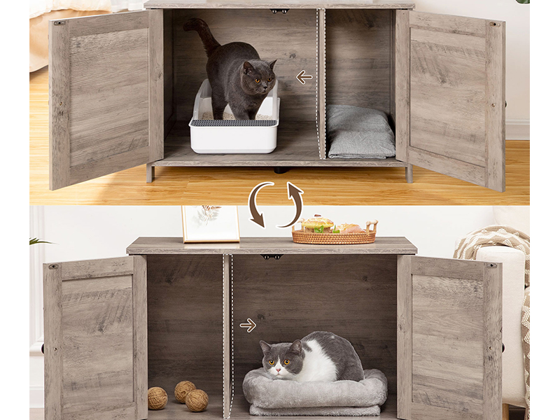 Ohrada na odpadkový box, Nábytok z krabice s mačkou s odnímateľným deliteľom, Veľký skrytý nábytok na podstielku, Drevená mačka, Koncový stôl, grécky